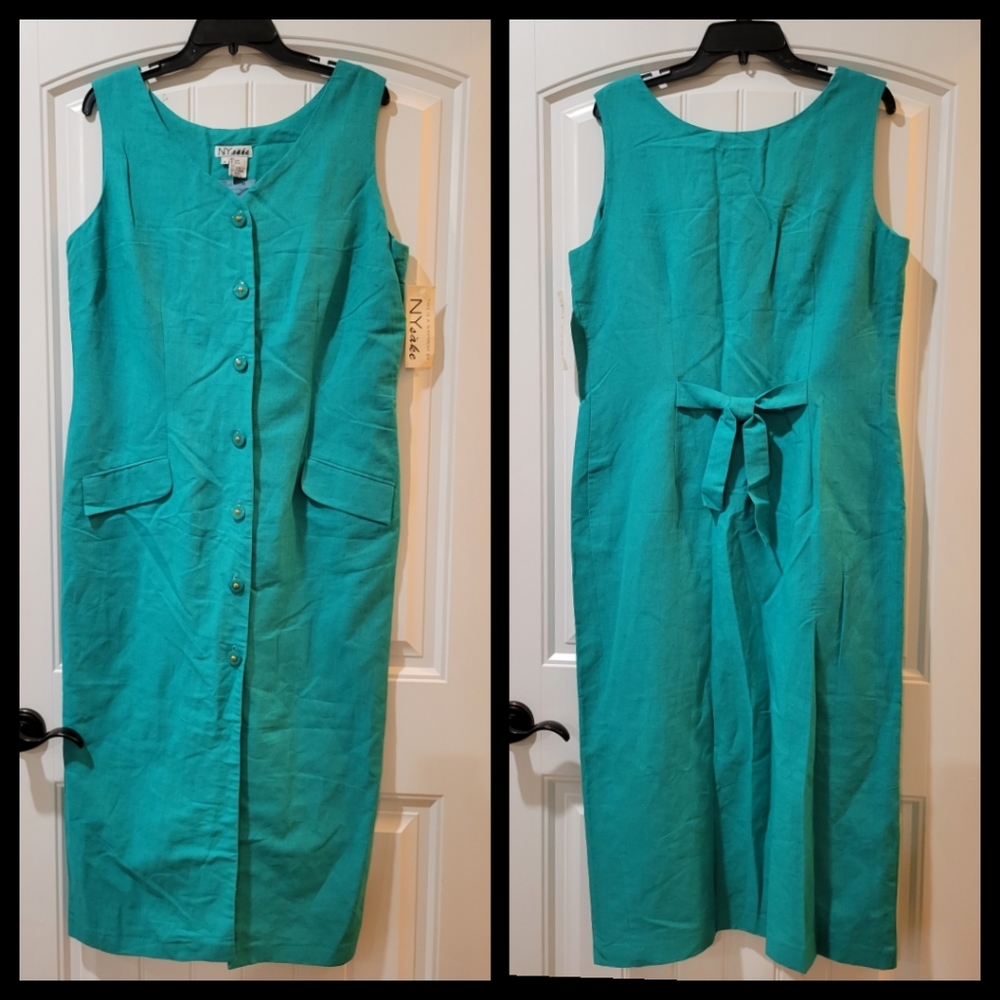 🆕️NY Sake green maxi linen dress 16